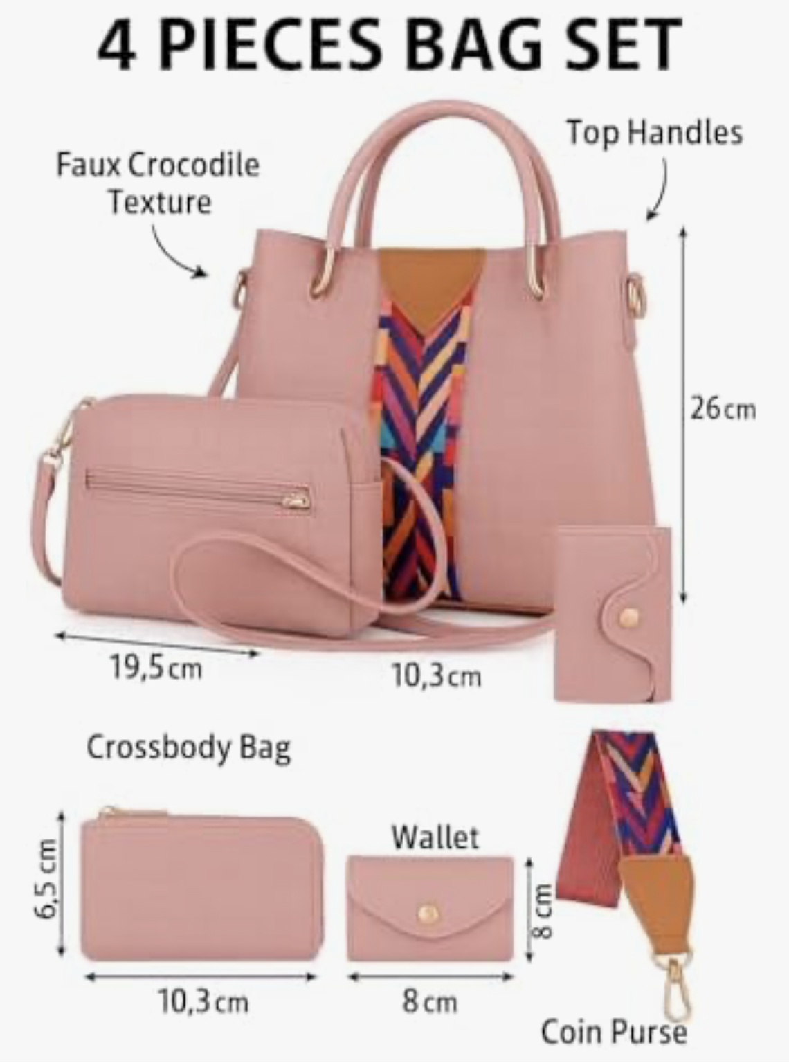 4-Piece PU Leather Handbag Set for Women – Tote, Crossbody, Clutch & Wallet | Stylish, Durable, Lightweight | Ideal for Work, Travel & Daily Use | Fashionable Ladies Shoulder Bags