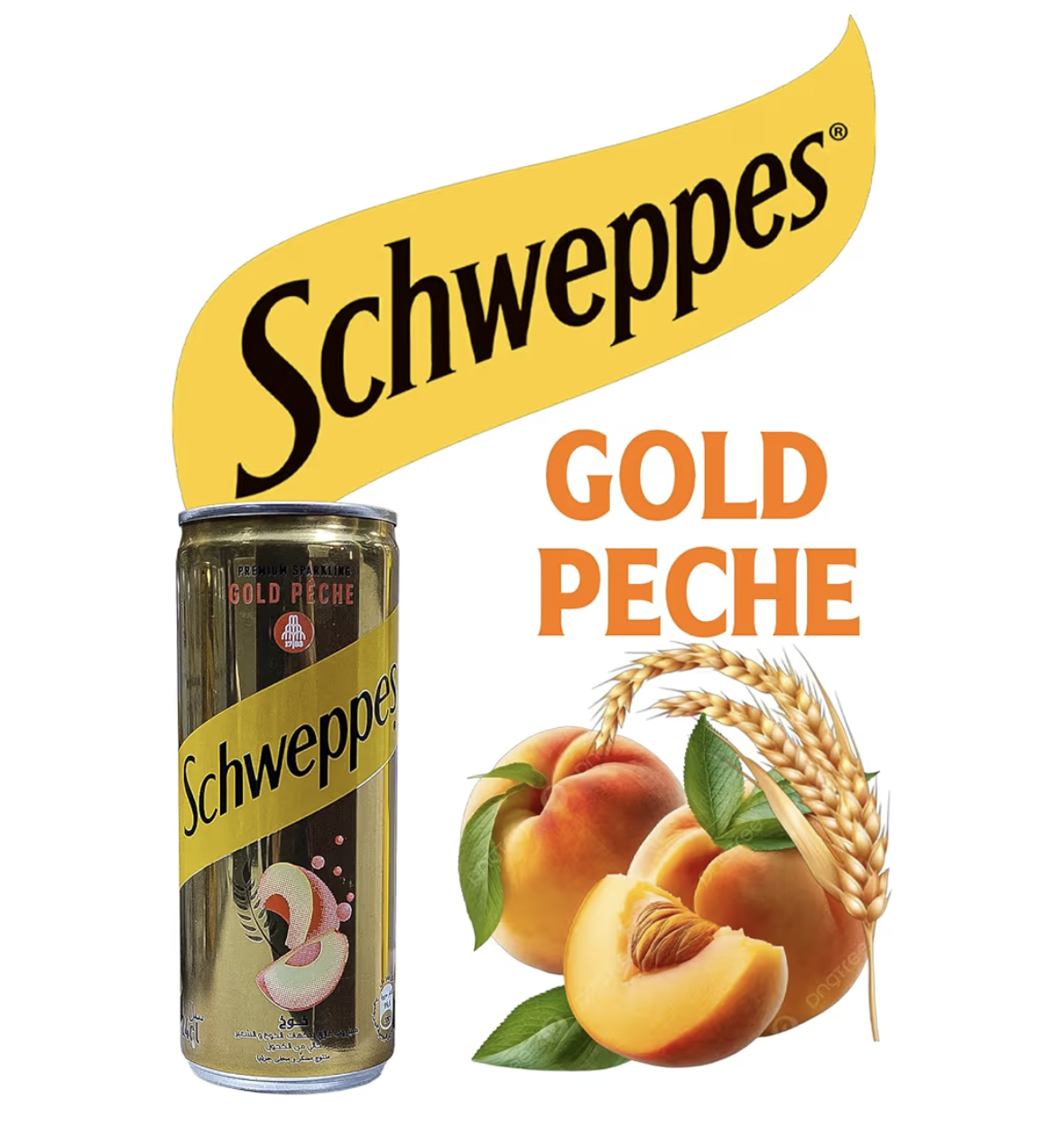 Schweppes Gold Peche Premium Sparkling Beverage, 240 ml, Pack of 6