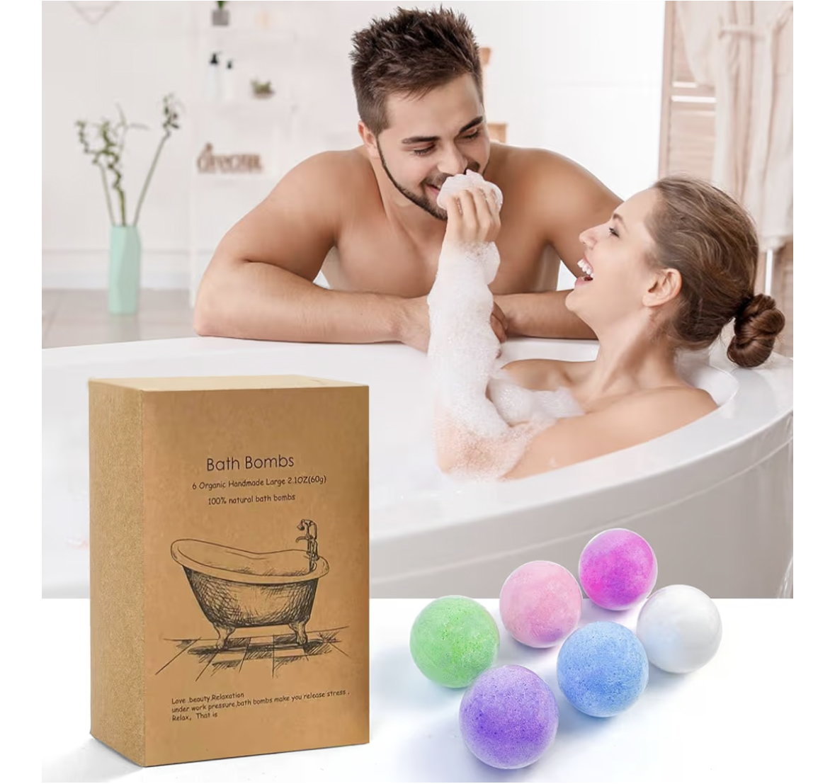 SKY-TOUCH Bath Bombs Gift 6 Pack, Large Organic & Natural Essential Oil Handmade Set Moisturize Dry Skin