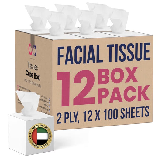 Brandsfinity Facial Tissue Cube Box, Pack of 12, Total 1200 Sheets, 2 Ply Tissues, Premium Soft Feel, Highly Absorbent, Perfect Tissues for All Skin Types, Home Office Car or Events, bulk Tissue Pack