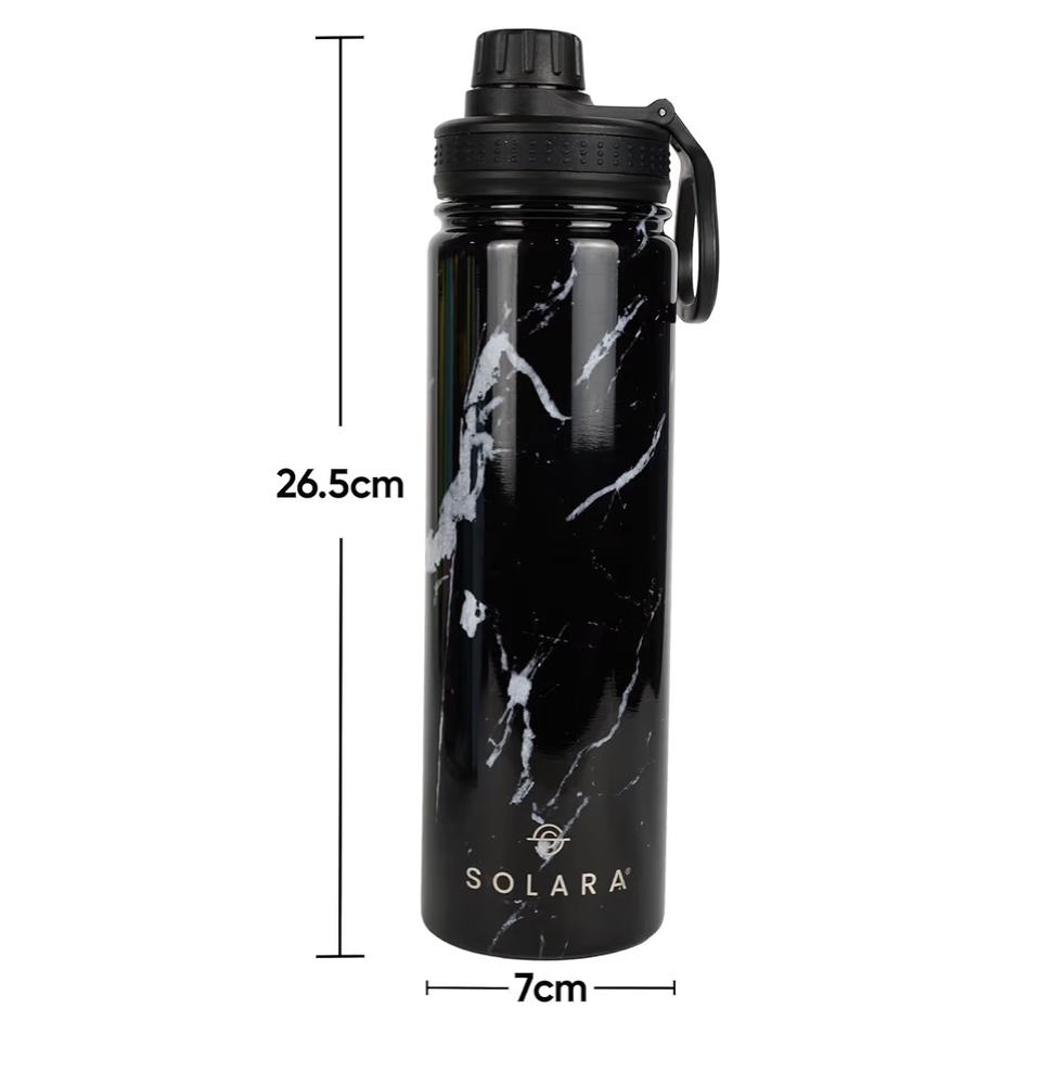 SOLARA Insulated Water Bottle 650ml, Thermosteel for Hot and Cold Drinks, Travel, Home, Office, School, Gym, Adults, Sipper Bottle, Black Marble