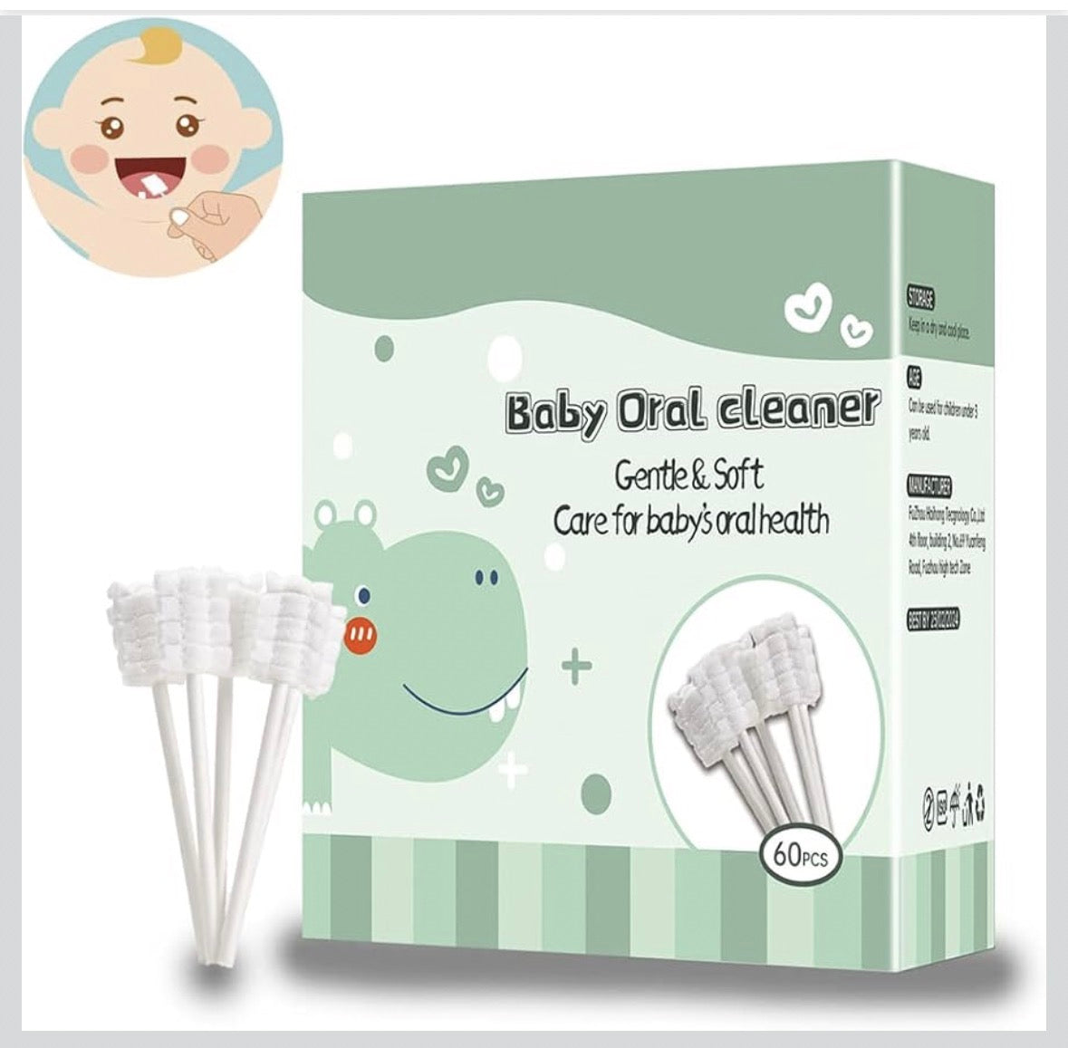 Mumoo Bear Baby Tongue Cleaner, Baby Toothbrush, Toothbrush Infant Upgrade Gum Cleaner Dental Care Supplies for Babies Soft Gauze for 0-36 Month Baby [60-Pack]