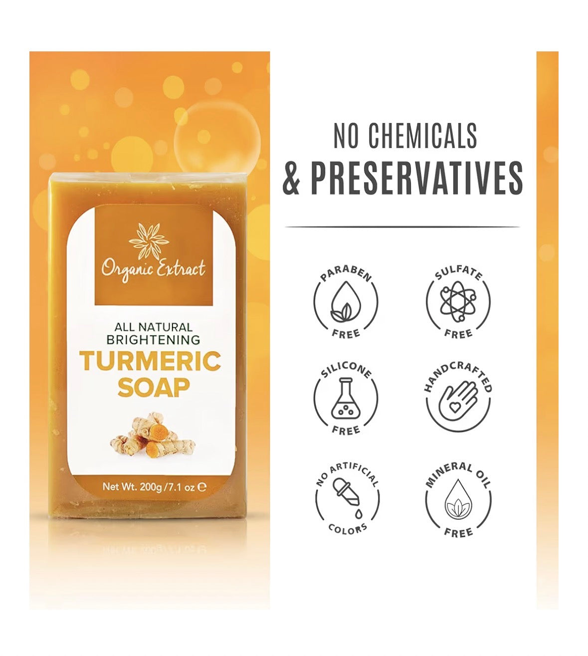 Tumeric Soap - 7.05fl oz / 200g - Skin Brightening Soap Bar - Deeply Moisturizes & Cleanses Skin, Reduces Acne & Dark Spots