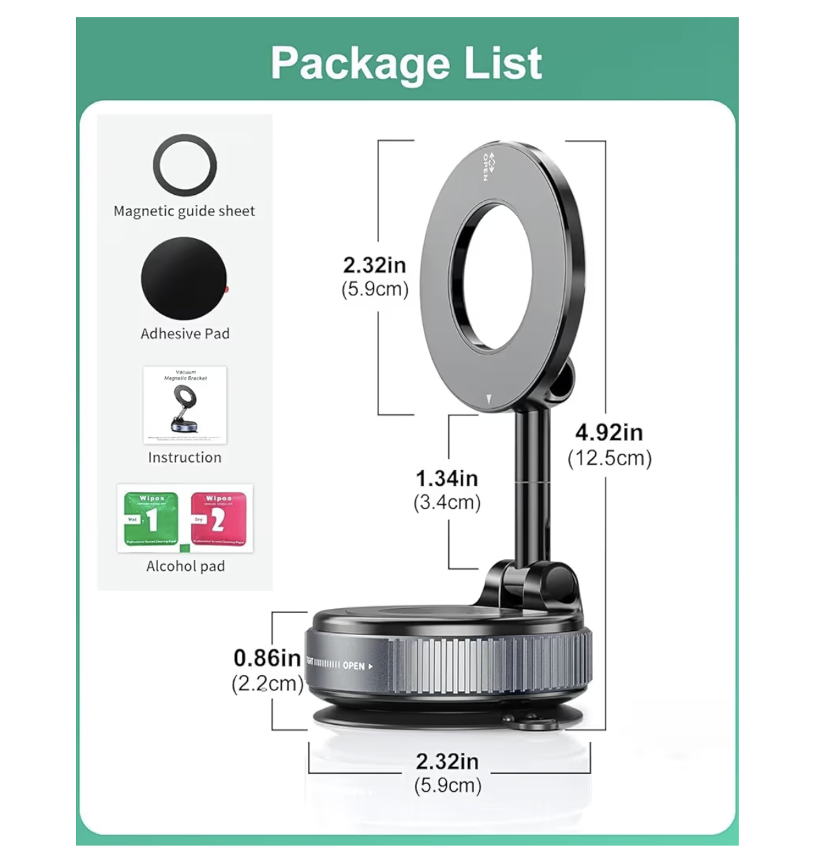 Magnetic Car Phone Holder – 360° Rotatable Suction Mount for Dashboard & Windshield – Strong MagSafe Mount for iPhone, Samsung, Android Phones – Universal Hands-Free Stand for Car