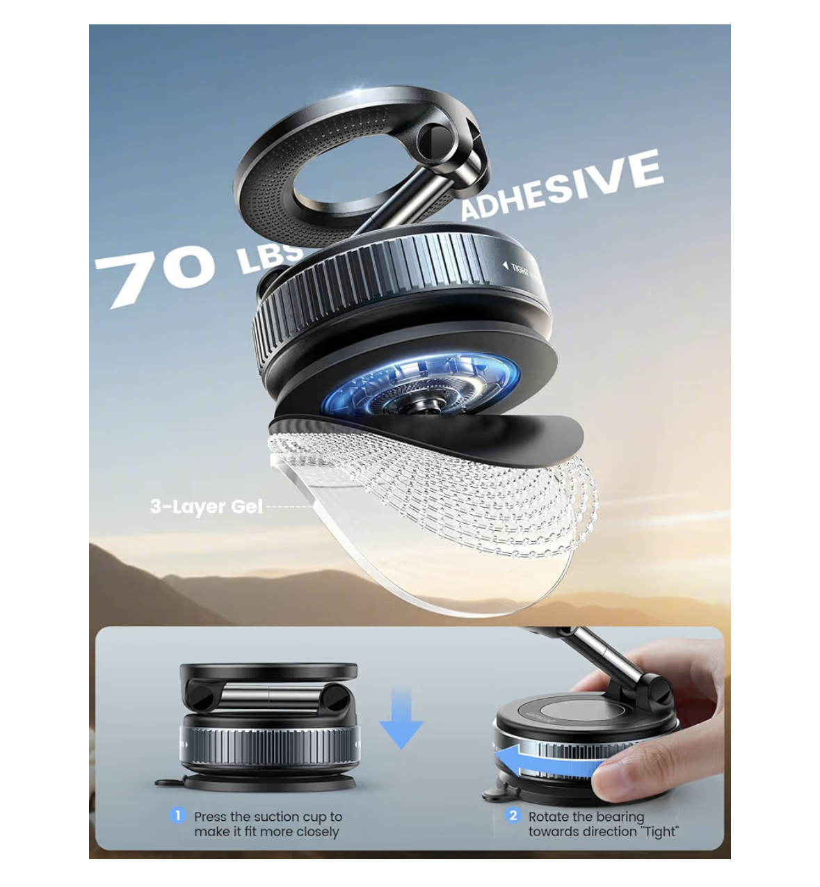 Lamicall Car Phone Holder - [70 LBS Strongest Suction] for Mag safe Car Mount, 360° Adjustable Vacuum Suction, Dashboard Windshield Magnetic Mobile Holder for Car/Mirror/Smooth Surface for All Phone