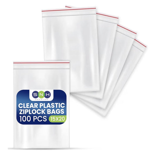 SNH Packing 100 Resealable Zip Bags - Clear Plastic Baggies 15x20 cm for Sandwiches, Snacks, Travel & Everyday Food Storage