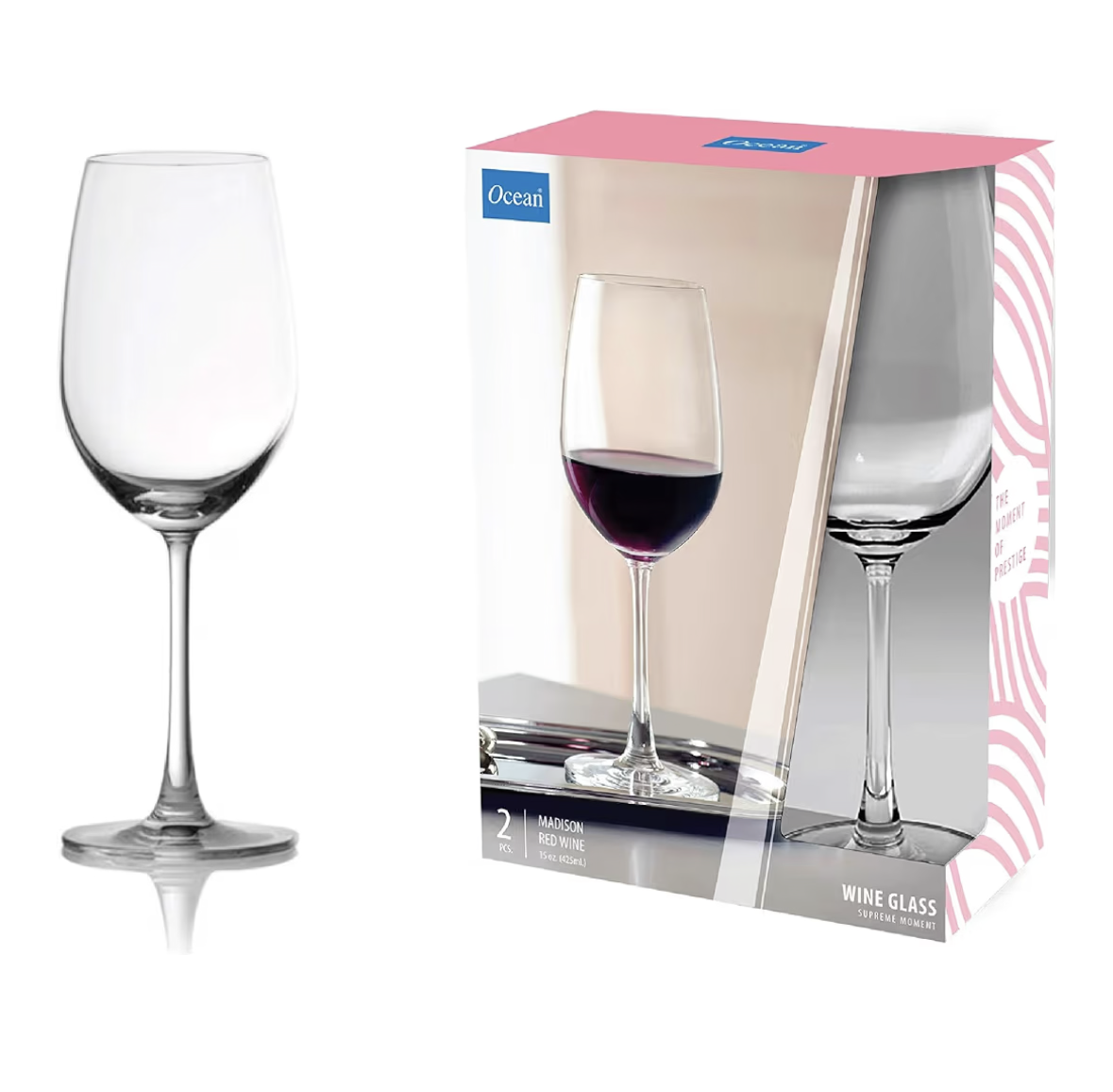 Ocean Madison Red Wine Glasses Set Of 2, Clear, 425 Ml, 015R1502, Martini Glass, Coupe Glass, Margarita Glass, V-Shaped Glass, Conical Glass