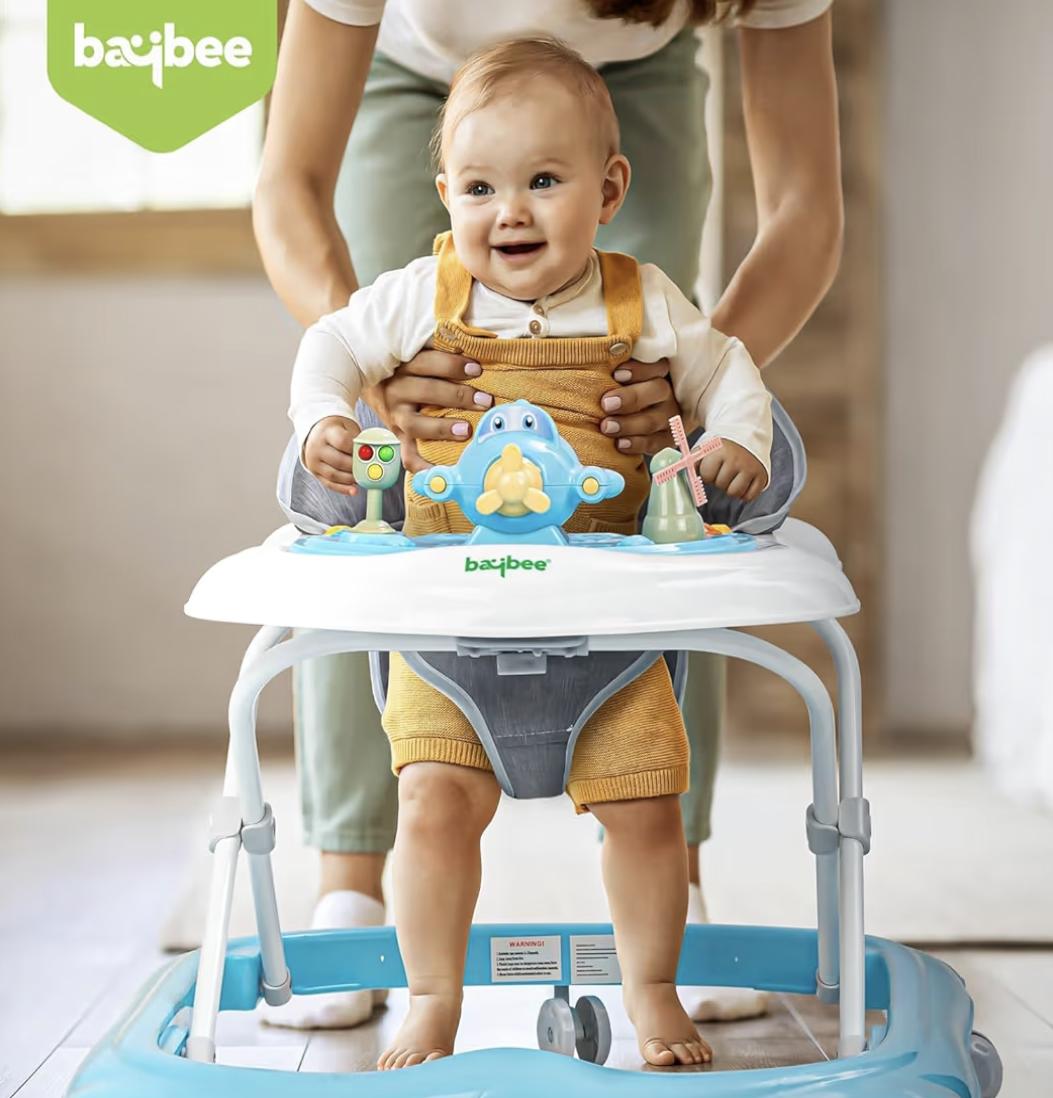 Baybee Baby Walker for Kids 6–18 Months, Adjustable Height Infant Walker with Music Toy Bar, Round Activity Walker for Toddlers, Safe Mobility Trainer for Boys & Girls (Green)