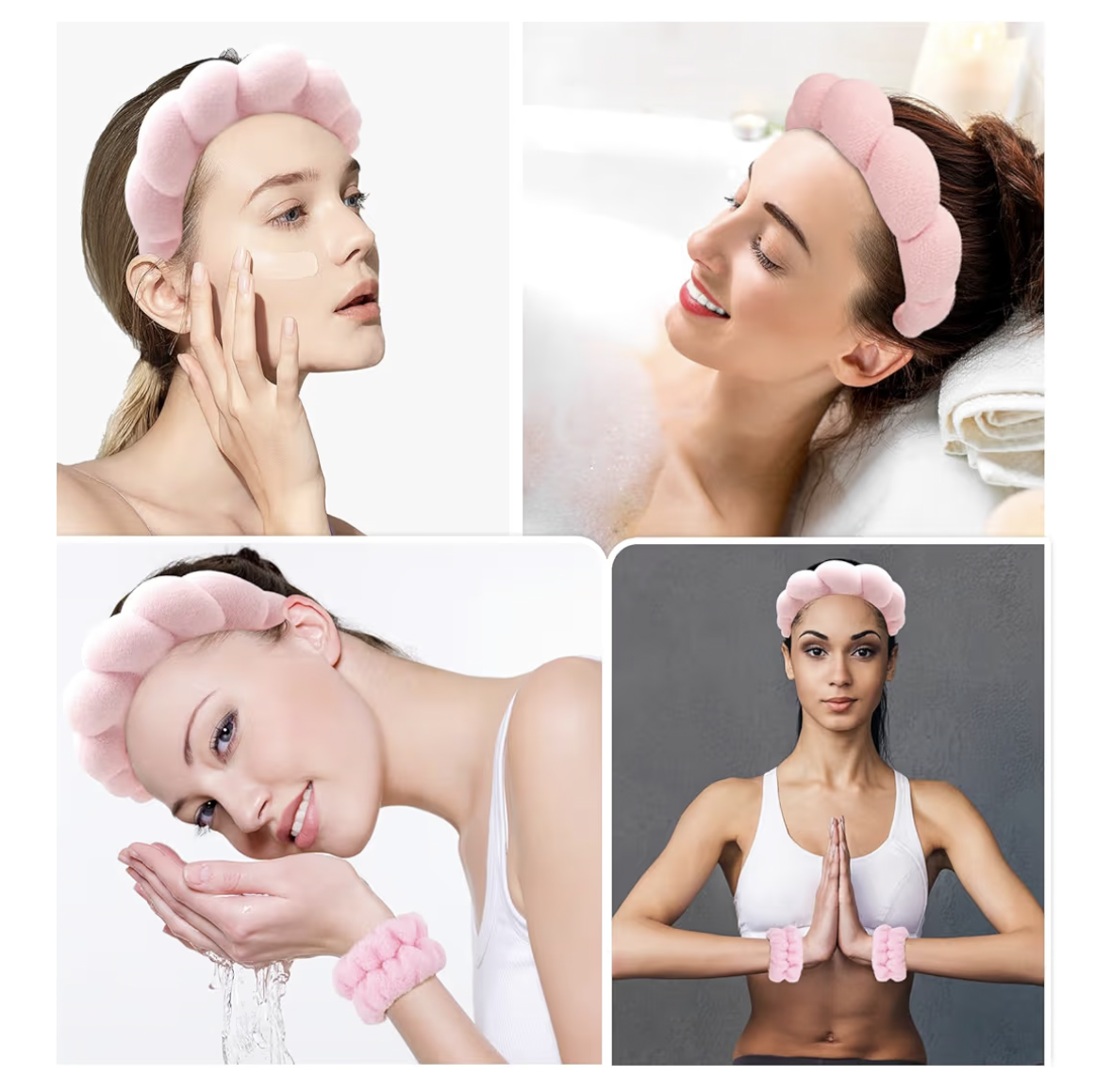 Zkptops - Spa Headband - Face Wash, Makeup, Skin Care - Soft Bubble Terry Headband for Women Girls Hair Accessories Padded Non-Slip Hair Accessories - (Pink)