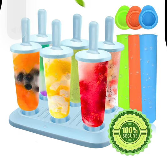 Moulds Set, Ice Lolly Makers,Ice Lolly Moulds Ice Cream Reusable Silicone DIY Popsicle Moulds for Kids,Toddlers and Adults with Non-Spill Lid Cleaning Brush