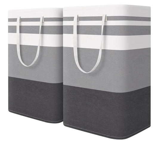 2-Pack Laundry Basket 75L, Waterproof, Freestanding Large Laundry Hamper, Collapsible Tall with Easy Carry Handles for Clothes Room Bedroom Bathroom Dorm-(Gradient Grey)