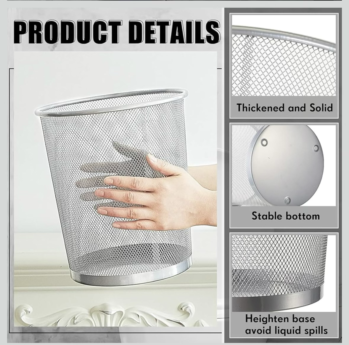 2 Pcs Waste Basket | Trash Can Metal Wire Circular Mesh Bin | Lightweight and Stylish | Ideal Garbage Trash Can for Home & Office Waste