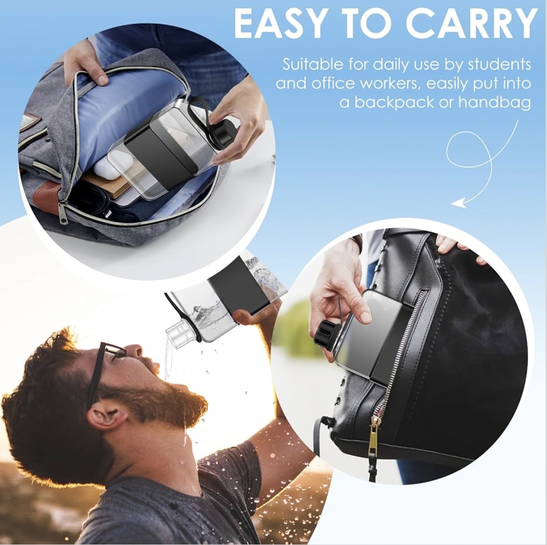 Flat Water Bottle Leak Proof Portable Slim Drinking Bottle Lightweight Large Capacity Slim Traveling Water Mug for Outdoor