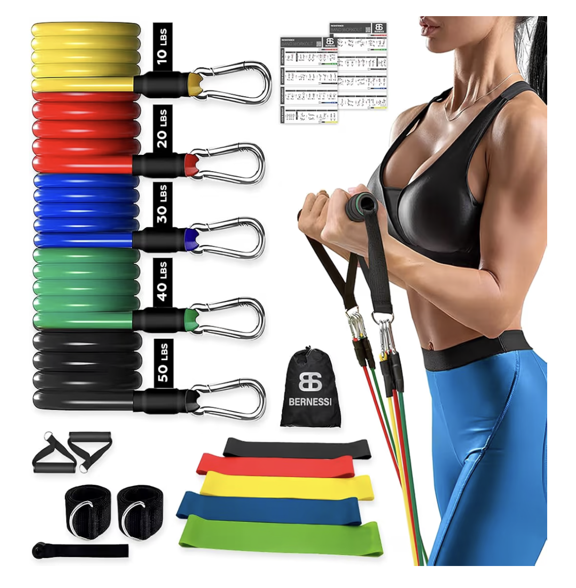 Set of 16 Pcs Resistance Bands for Workout Kit Men & Women up to 150 Lbs, Exercise Resistance Tubes Set Workout Bands with Door Anchor Handles Legs Ankle Straps for Training Home Shape Body