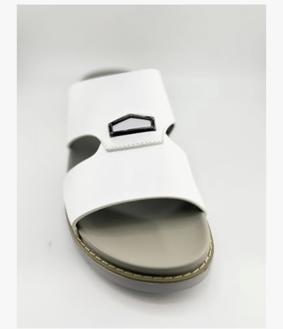 Handmade Arabic Men's Slippers | Outdoor Arabic Sandals For Men | Flip Flops Open Toe | Full Genuine Leather with Buckle | New Arabic Design | Grey Footbed | Comfortable & LightWeight