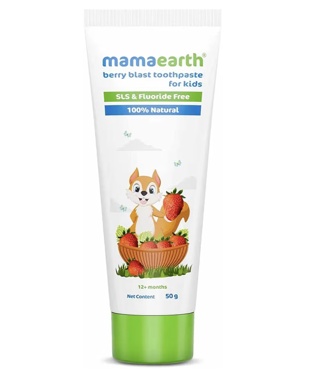 Mamaearth 100% Natural Kids Berry blast Toothpaste With Aloe Vera, Stevia & Xylitol Promotes Healthy Gums & Teeth | Fluoride-Free, No Artificial Flavour & Safe if Swallowed, Cavity Protection, 50g