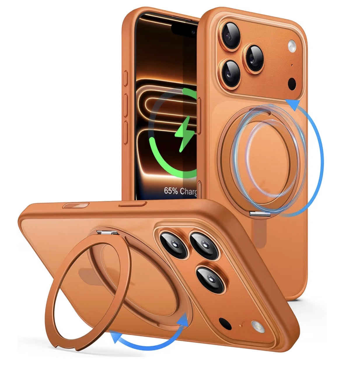 JETech 360 Degree Rotatable Ring Case for iPhone 17 Pro 6.3-Inch with Camera Control Button, Compatible with MagSafe, Slim Shockproof Phone Cover with Stand & Ring Holder (Orange)