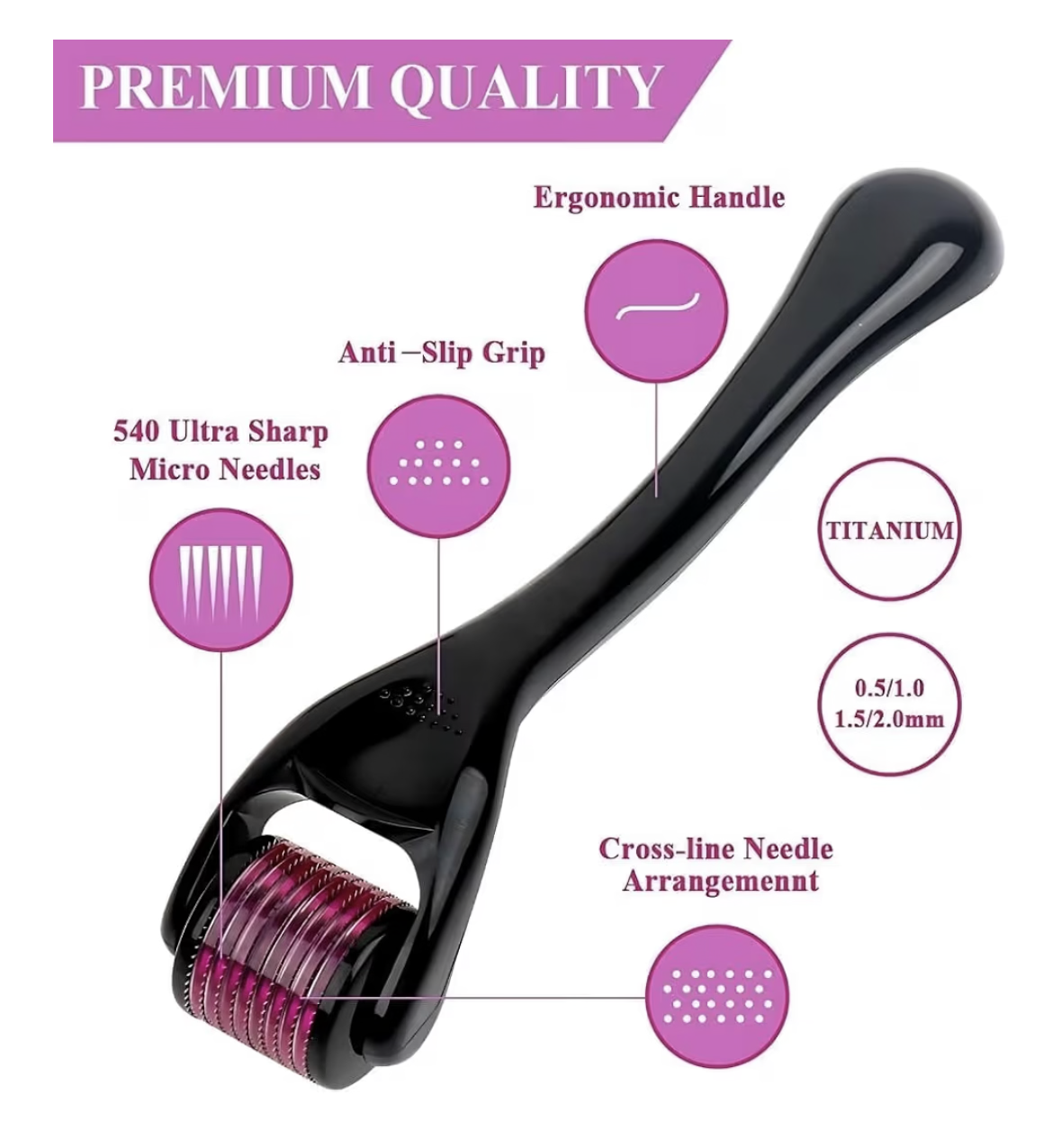 Derma Roller 0.5mm with 540 Titanium Needles : Skin Rejuvenation, Hair Growth, and Cellulite Reduction - Pain-Free Treatment for Thicker, Elastic Skin and Fuller Hair (Pack of 1)