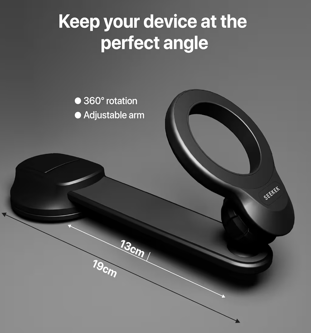Seeken MagPower Car Phone Holder | Compatible with iPhone 16/15/14/13/12, Samsung S25/S23 | Essential Car Accessories | Magnetic Phone Holder for Car with 360° Rotation, Mobile Holder for Car | Black