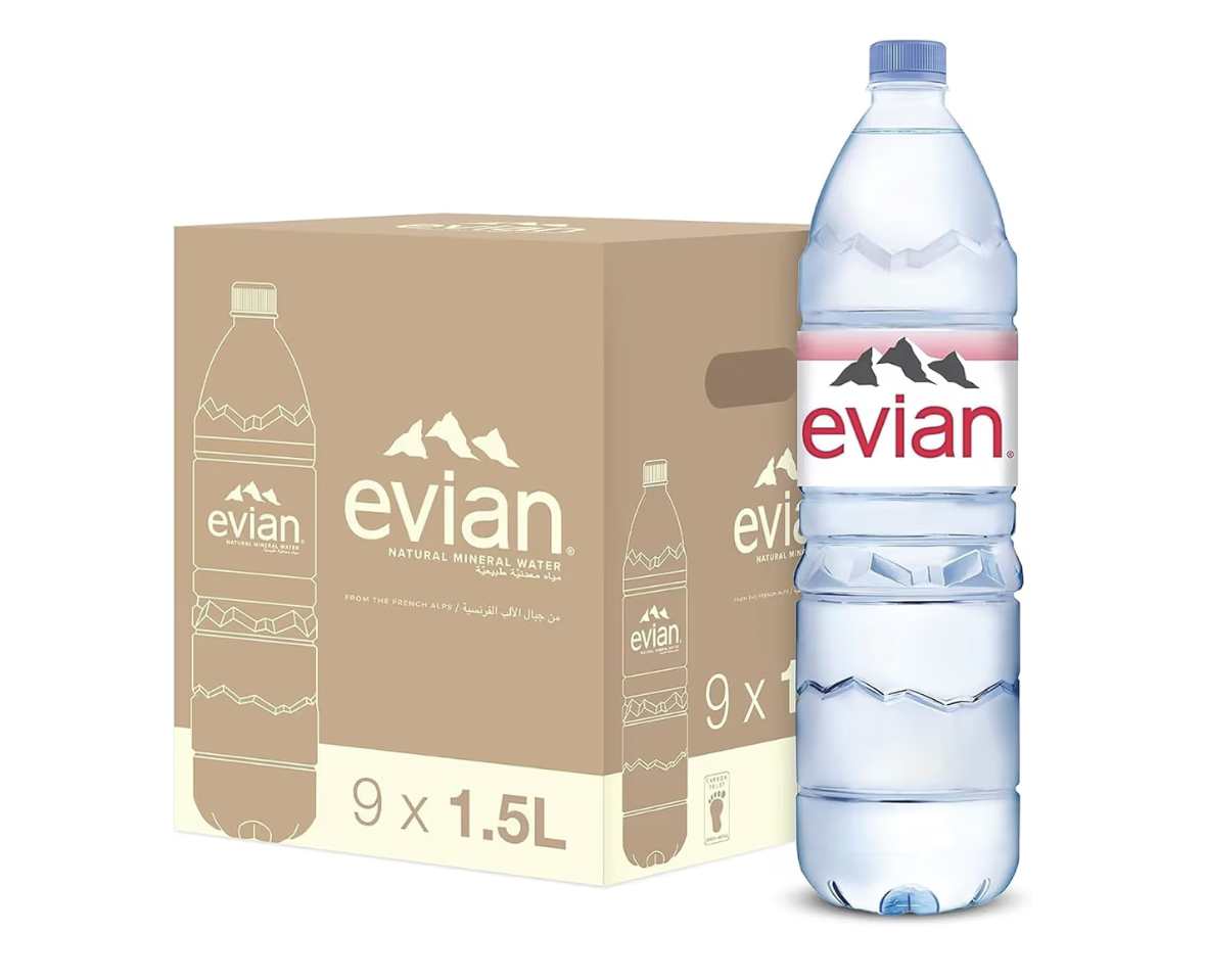 Evian Mineral Water, Naturally Filtered Drinking 1.5L Bottled Water Crafted By Nature, Case Of 9 X 1.5 Liter