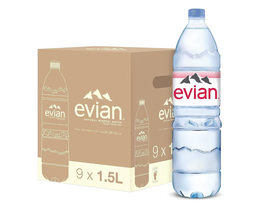 Evian Mineral Water, Naturally Filtered Drinking 1.5L Bottled Water Crafted By Nature, Case Of 9 X 1.5 Liter
