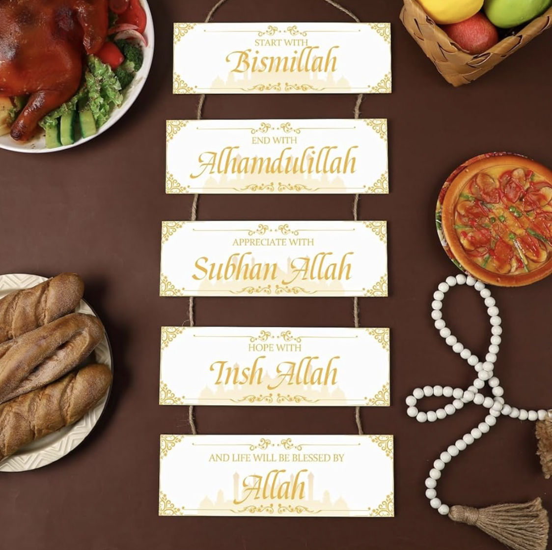 ديكور حائط خشبي إسلامي لعيد رمضان مبارك عيد الأضحى ديكور ابدأ ببسم الله اختتم بالحمد لله لافتة تقدير فن حائط ملهم لعيد الأضحى للمنزل المسلم