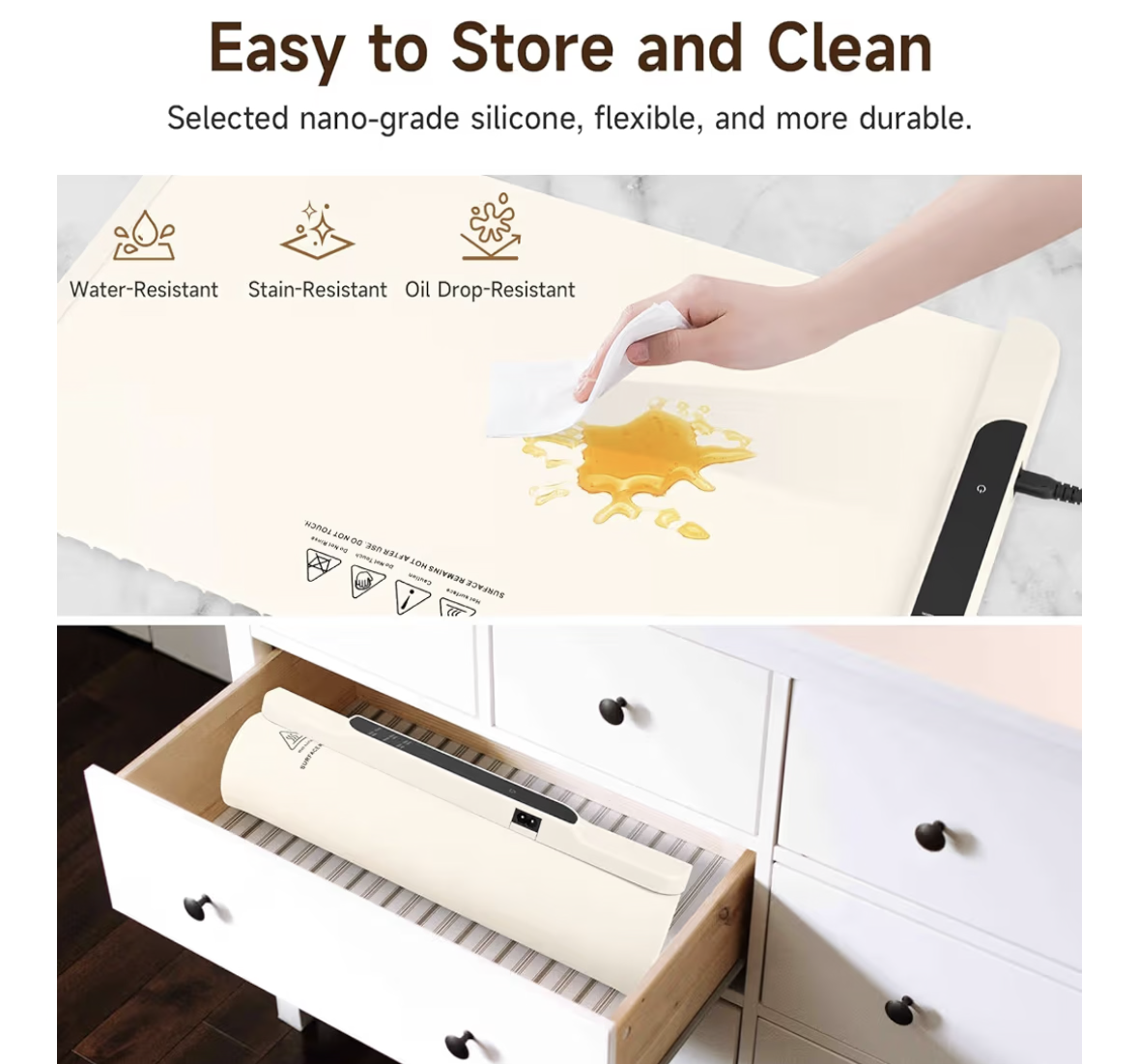 Electric Food Warming Mat with 10 Temperature Settings, Rollable & Portable Electric Warming Tray, Foldable Heating Mat for Countertop, Parties, Buffet, Family Gatherings, Holidays
