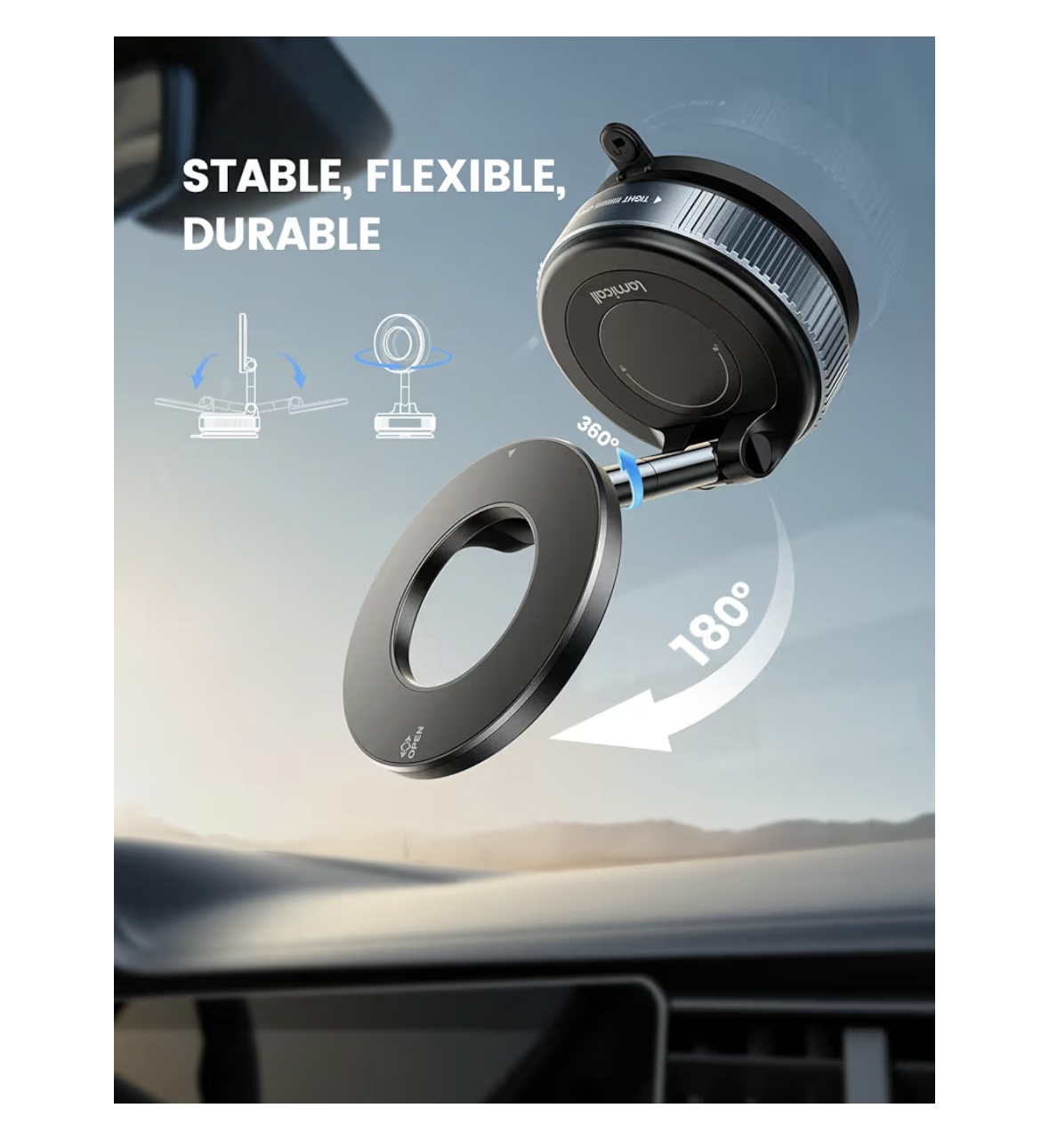 Lamicall Car Phone Holder - [70 LBS Strongest Suction] for Mag safe Car Mount, 360° Adjustable Vacuum Suction, Dashboard Windshield Magnetic Mobile Holder for Car/Mirror/Smooth Surface for All Phone