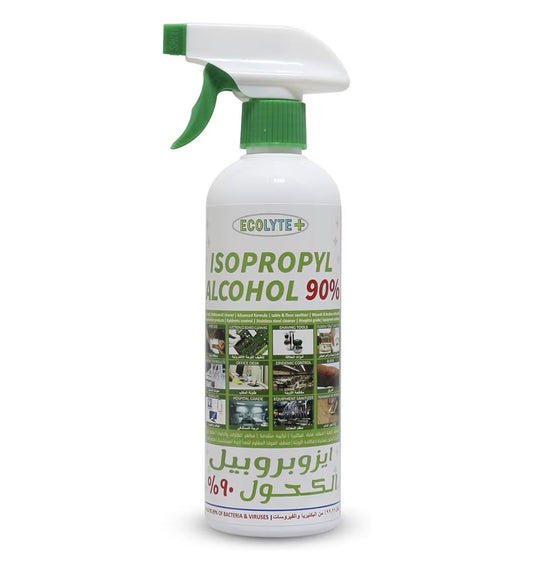 ECOLYTE+ Isopropyl Alcohol 90% Liquid, Antiseptic Disinfectant, First Aid, Advanced Formula For Multipurpose, Germs Protection Rubbing alcohol First Aid, kills 99.9% of Bacteria & Viruses (500 ml)
