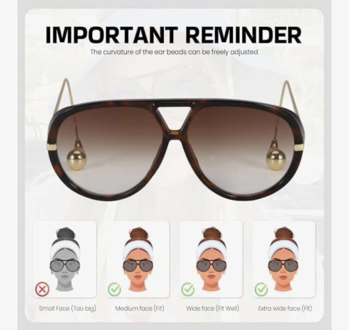 SODQW Aviator Sunglasses for Women With Earring Trendy Oversized Sun Glasses with Double Bridge 2025 Ladies Shades