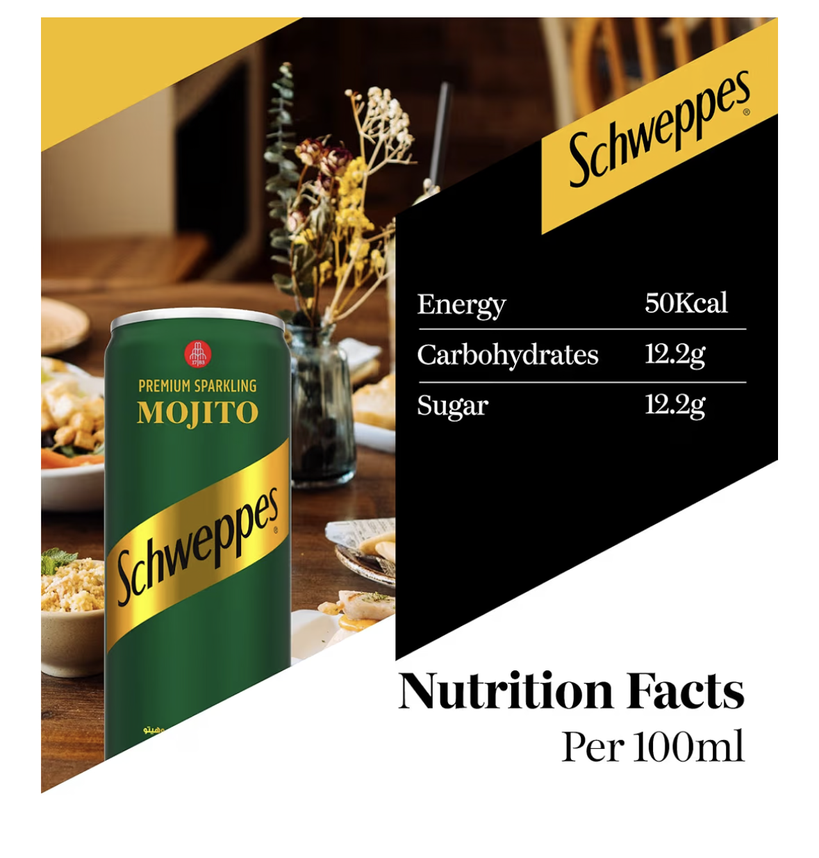 Schweppes Mojito, Premium Sparkling Carbonated Drink, Can 253ml, Pack of 6