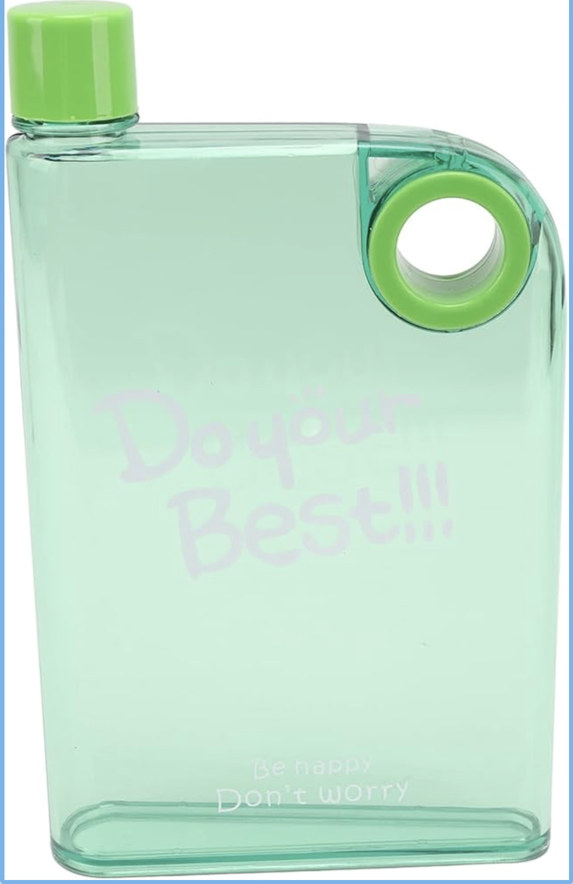 Flat Water Bottle, Portable Travel Mug, 420ml Slim Plastic Reusable Bottle with Cover & Round Hole for School, Sports, Travel, Dining, Green