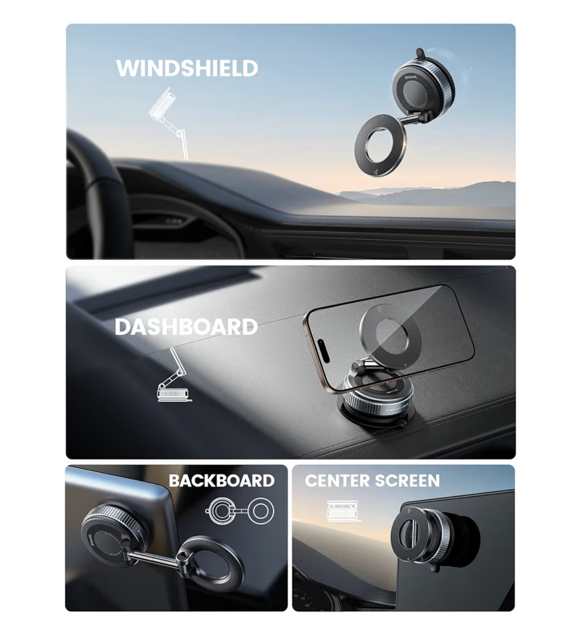 Lamicall Car Phone Holder - [70 LBS Strongest Suction] for Mag safe Car Mount, 360° Adjustable Vacuum Suction, Dashboard Windshield Magnetic Mobile Holder for Car/Mirror/Smooth Surface for All Phone