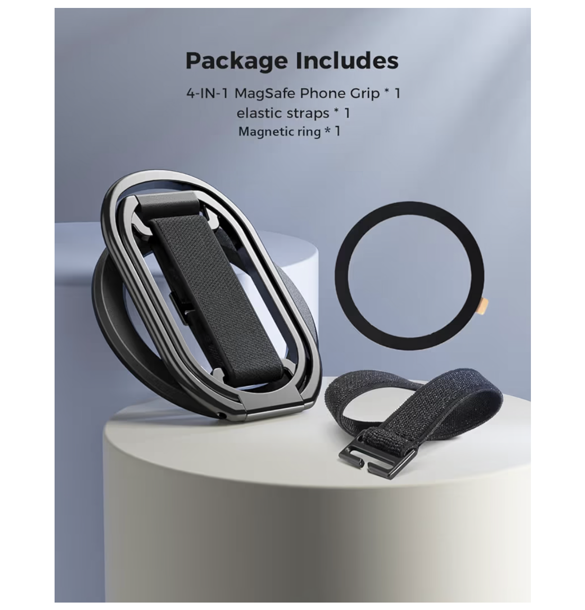 PFUTURE for MagSafe Phone Grip Kickstand for iPhone 16/15/14/13/12 Series, 4-in-1 Finger Loop Strap with a Universal Magnetic Ring, Compatible with MagSafe, Phone Ring Holder Stand