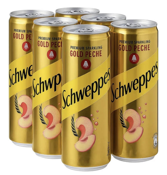 Schweppes Gold Peche Premium Sparkling Beverage, 240 ml, Pack of 6