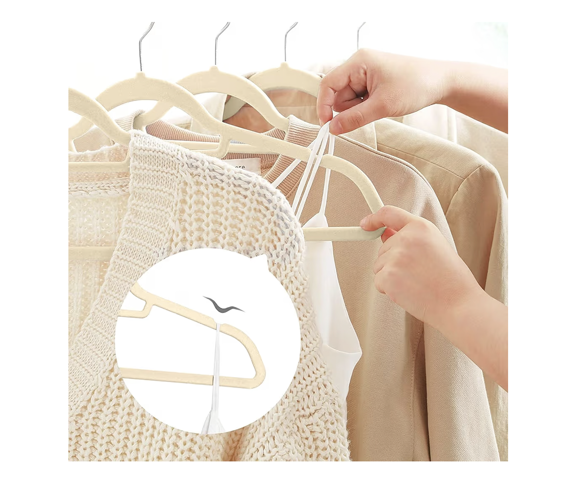Red Dot Gift®10-Pack Beige Non-Slip Velvet Hangers 42cm With 360 Degree Rotatable Hook - Durable & Slim