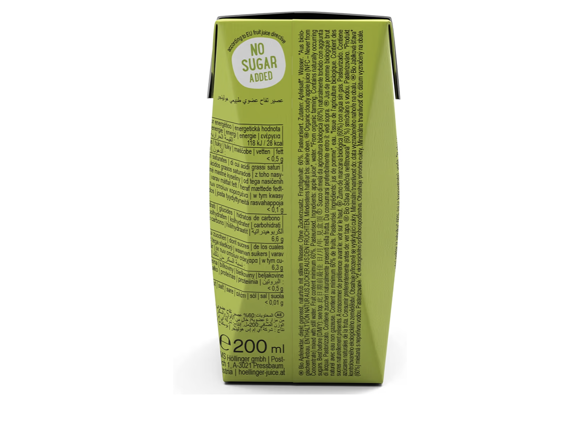 Hollinger Organic Apple Juice with No Added Sugar Never from Concentrate 200ml x 3