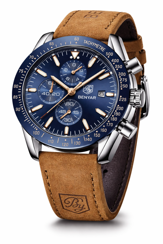 BY BENYAR Mens Watches Chronograph Analog Quartz Movement Stylish Sports Designer Wrist Watch 30M Waterproof Elegant Gift for Men
