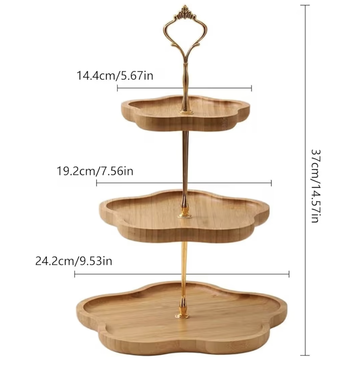 Tazweeq Tiered Serving Tray, 3-Tier Wood Tiered Serving Tray Cupcake Tower, Tiered Tray for Fruits Cakes Dessert