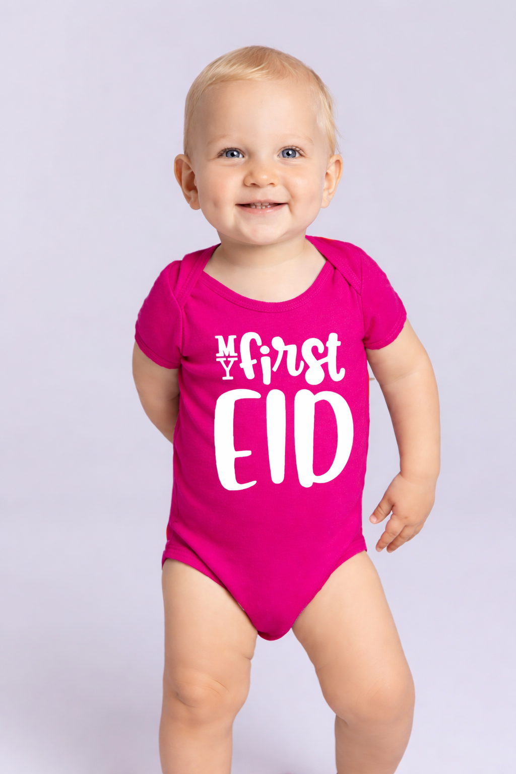 Brain Giggles My First EID بدلة أطفال ورومبر و تيشيرت رمضان مطبوع قطن برقبة مستديرة لرومبر بمناسبة شهر رمضان الكريم أو عيد الفطر أو عيد الأضحى