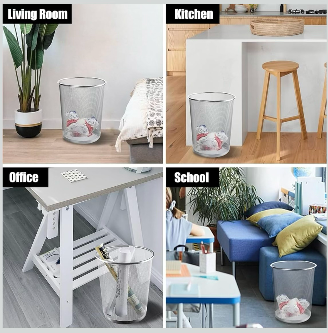 2 Pcs Waste Basket | Trash Can Metal Wire Circular Mesh Bin | Lightweight and Stylish | Ideal Garbage Trash Can for Home & Office Waste