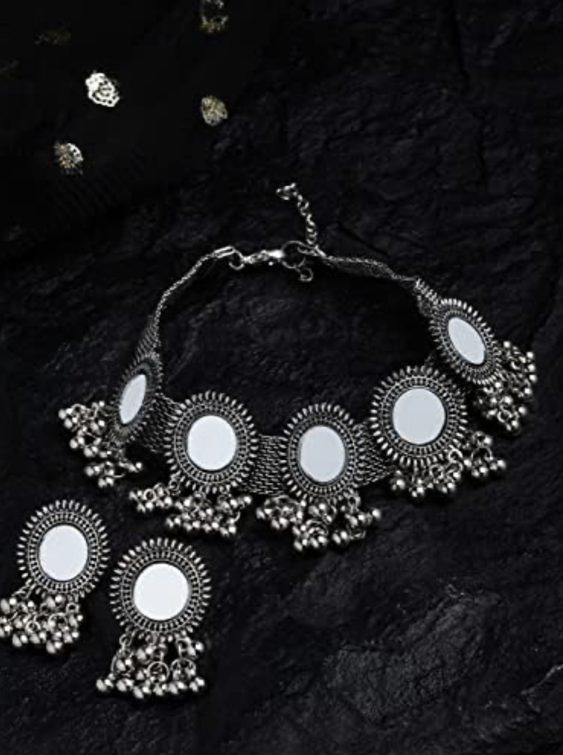 Shining Diva Fashion Latest Stylish Fancy Oxidised Silver Tribal Choker Necklace Jewellery Set for Women