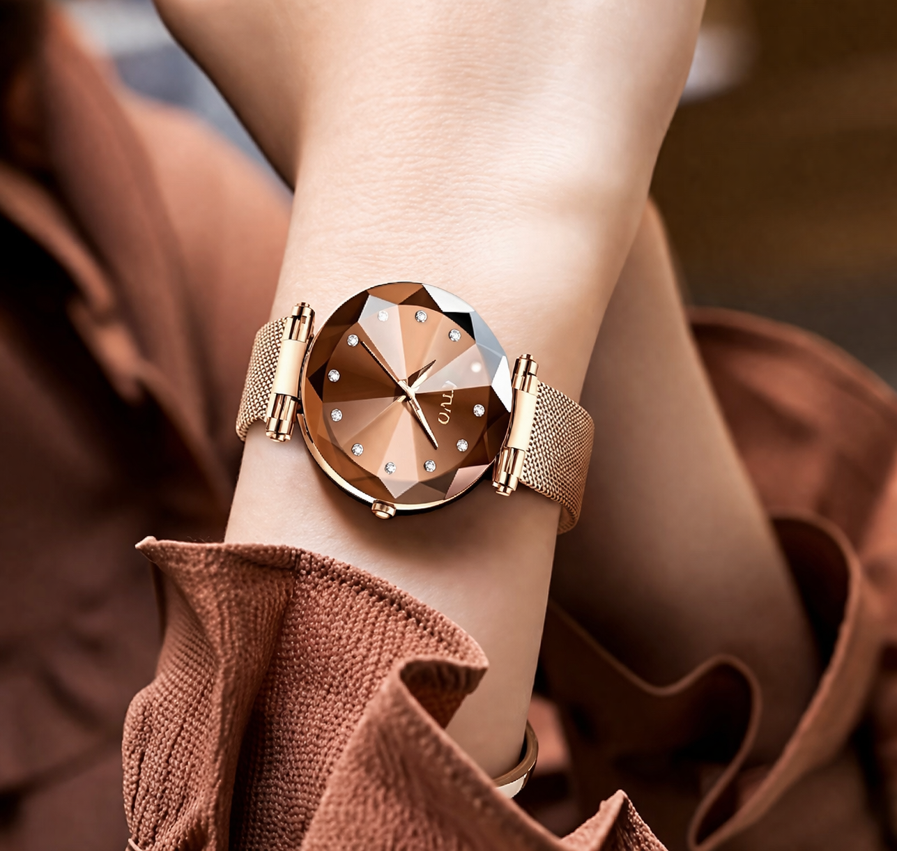 CIVO Watches for Women Rose Gold: Stainless Steel Analog Quartz Wrist Watch Waterproof Mesh - Elegant Ladies Watch Diamond Dial