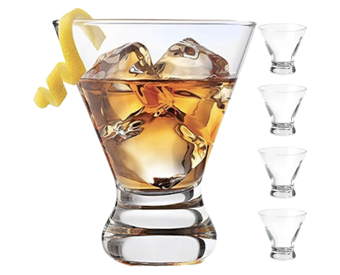 THE WHITE SHOP Martini Glasses Set of 4-8oz Stemless Martini Glasses-Set- Bar, Dessert, Wine Glasses Martini Cocktail Glasses