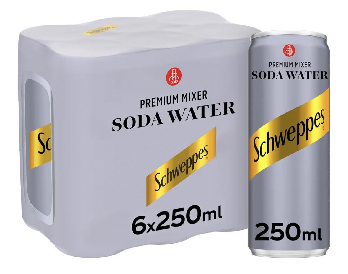 Schweppes Soda Water, Carbonated Drink, Can 250ml, Pack of 6