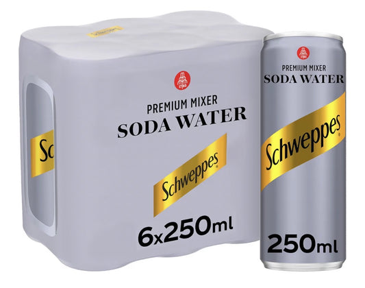 Schweppes Soda Water, Carbonated Drink, Can 250ml, Pack of 6