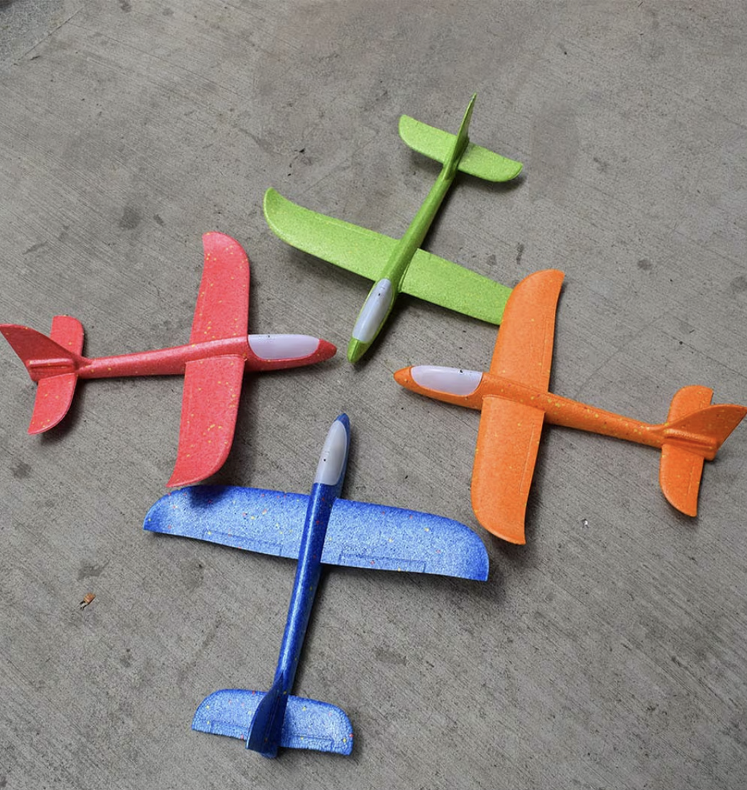 SHOWAY Flying Glider Planes With Flash LED Light 18.9" Foam Flight Mode Throwing Air Plane Aerobatic Airplane Outdoor Sport Game Toys Gift for Kids 3 4 5 6 7 Year Old Boy Green