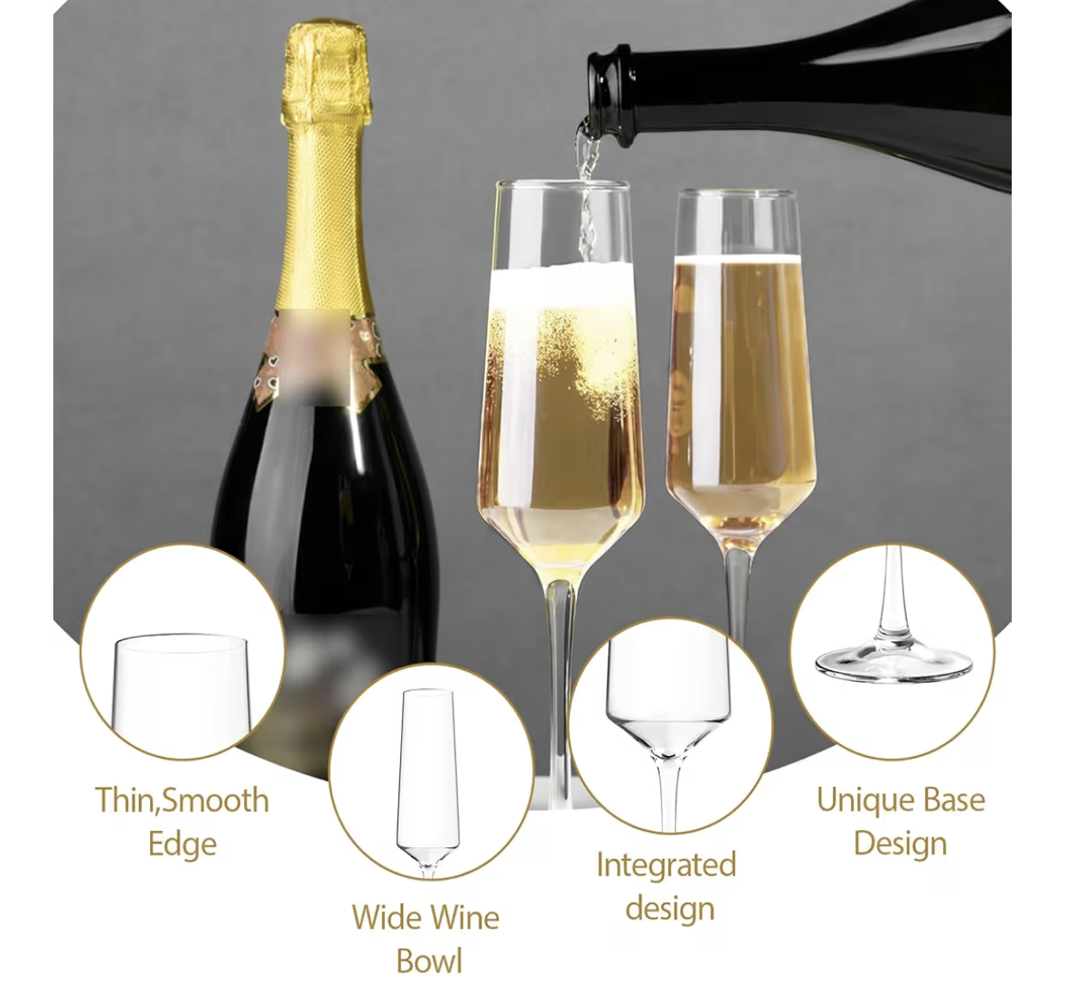THMINS Champagne Glasses,6-Piece Elegant Crystal Stemmed Flute Set,Perfect for Prosecco,Sparkling Wine, Mimosas,Cocktails,Beverages,Ideal for Weddings,Anniversaries,Parties,Special Occasions