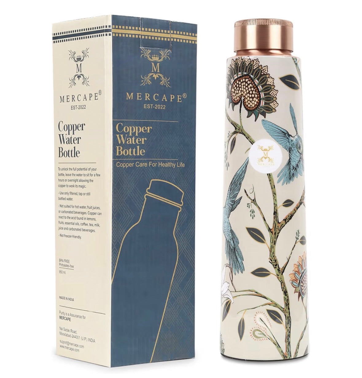 100% Pure Copper Water Bottle | Leak Proof, Durable & Rust Proof | Non-Toxic & BPA Free Bottles | Eco Friendly Water Bottle (950 ml) (Pack of 1)