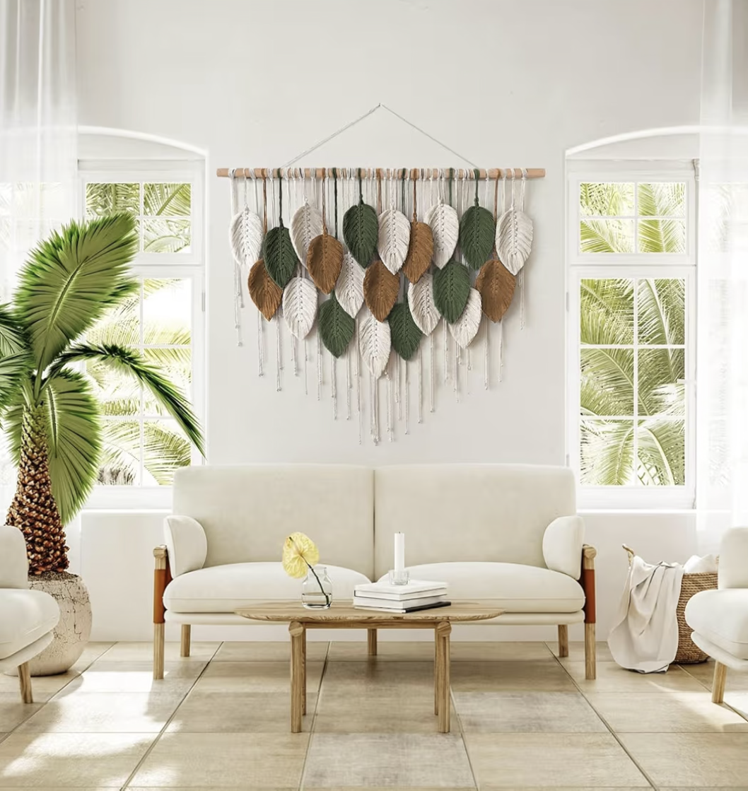 The White Shop Macrame Wall Hanging, Boho Home Decor, Boho Leaves Macrame Tapestry, Bohemian Woven Decoration for Bedroom Living Room Apartment Dorm Gallery Perfect Handmade Gift Ideas